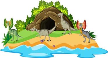 scena con i dinosauri sull'isola vettore