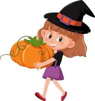 una ragazza con halloween jack o lantern vettore