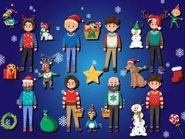 diversi personaggi dei cartoni animati che indossano abiti natalizi vettore