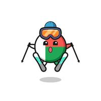personaggio della mascotte della bandiera del madagascar come giocatore di sci