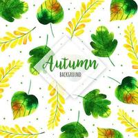 Acquerello verde e giallo Autumn Leaves Background vettore
