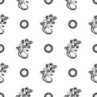 modello in bianco e nero senza cuciture con fiori e monogrammi in stile semplice. buono per sfondi e stampe. illustrazione vettoriale. vettore