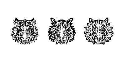 tatuaggio della faccia della tigre ambientato in stile maori. faccia di tigre boho. buono per stampe, abbigliamento e tessuti. vettore