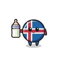 personaggio dei cartoni animati della bandiera dell'Islanda del bambino con la bottiglia di latte vettore