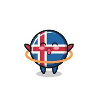 il simpatico cartone animato della bandiera dell'Islanda sta giocando a hula hoop vettore
