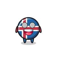 simpatico personaggio della bandiera dell'Islanda con occhi ipnotizzati vettore