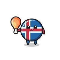 la simpatica mascotte della bandiera dell'Islanda sta mangiando un pollo fritto vettore