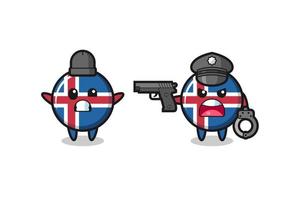 illustrazione del rapinatore di bandiera islandese con le mani alzate in posa catturato dalla polizia vettore