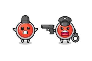 illustrazione del rapinatore di pulsanti antipanico di emergenza con le mani alzate in posa catturato dalla polizia vettore