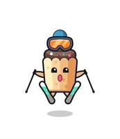personaggio mascotte cupcake come giocatore di sci vettore