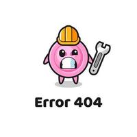 errore 404 con la simpatica mascotte del bottone dell'abbigliamento