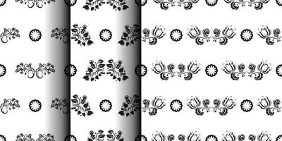 set di motivi in bianco e nero senza cuciture con fiori e monogrammi in stile semplice. buono per sfondi e stampe. illustrazione vettoriale. vettore