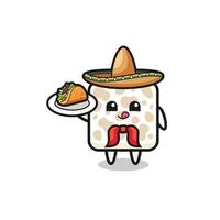 mascotte del cuoco unico messicano di tempeh che tiene un taco vettore