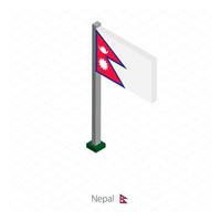 bandiera del nepal sul pennone in dimensione isometrica. vettore