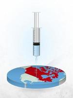 vaccinazione del canada, iniezione di una siringa in una mappa del canada. vettore