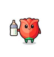 personaggio dei cartoni animati della rosa del bambino con la bottiglia di latte vettore