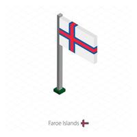 bandiera delle isole faroe sul pennone in dimensione isometrica. vettore