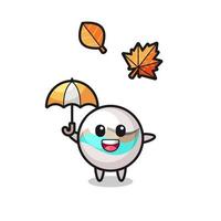 cartone animato del simpatico giocattolo di marmo che tiene un ombrello in autunno vettore