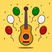 strumenti musicali per chitarra messicana con palloncini e illustrazione di coriandoli vettore