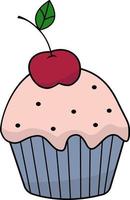 l'immagine di una deliziosa torta con glassa e ciliegie. illustrazione vettoriale per San Valentino, compleanno. decorazioni per feste di matrimonio, sito Web, app mobile, icone, cartoline, libri di cucina e per bambini, pubblicità.