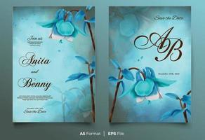 modello di invito a nozze ad acquerello con ornamento di fiori blu vettore