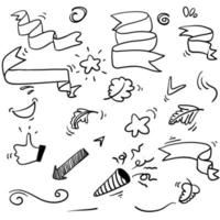 nastro doodle disegnato a mano, coriandoli, foglia, fruscii, picchi, enfasi, vortice, elemento con stile cartone animato vettore