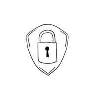 icona di sicurezza in stile piatto. simbolo di sicurezza dello scudo per il design del tuo sito web, logo, app, stile doodle disegnato a mano dell'interfaccia utente vettore