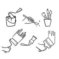spazzole di doodle disegnate a mano e icona dell'illustrazione dell'insieme relativa alla pittura isolata vettore