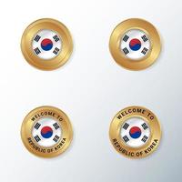 icona del distintivo dorato con la bandiera del paese della repubblica di corea. vettore