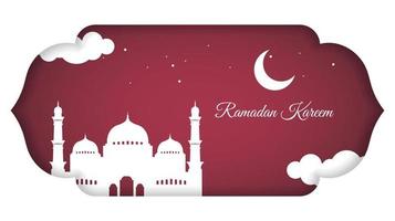 disegno vettoriale ramadan kareem con falce di luna bianca e moschea.