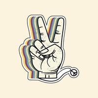 simboli del segno di pace con gesto v. illustrazione vettoriale in stile retrò per t-shirt, adesivi, poster.