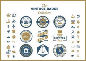 Set di badge rotondi vintage oro blu vettore