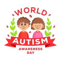 progettazione dell'illustrazione della giornata mondiale di sensibilizzazione sull'autismo con due bambini vettore