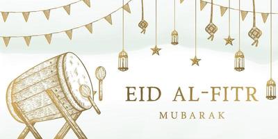 eid al fitr mubarak illustrazione disegnata a mano con bedug vettore