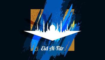 eid al fitr mubarak. sfondo islamico con moschea e stile pennello. felice eid mubarak illustrazione per banner o poster vettore