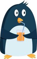 pinguino blu che beve succo d'arancia vettore