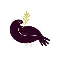 illustrazione di uccello nero con ramo vettore