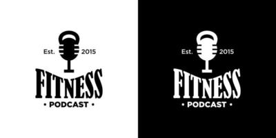 design del logo del podcast fitness su sfondo bianco e nero. vettore