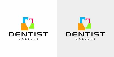 design del logo del dentista tecnologico. vettore