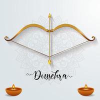 felice design del festival di dussehra con mandala, arco, freccia e candela. sfondo di dussehra felice design piatto vettore