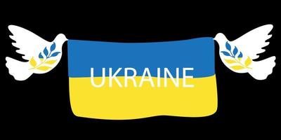 la colomba della pace tiene la bandiera dell'ucraina. striscione a sostegno del popolo ucraino. simbolo nazionale di libertà. illustrazione vettoriale. vettore