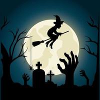 Progettazione felice del partito di festival di Halloween con la strega sopra il cimitero vettore