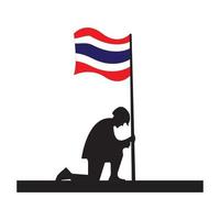 illustrazione vettoriale di combattente tailandese che tiene bandiera tailandese