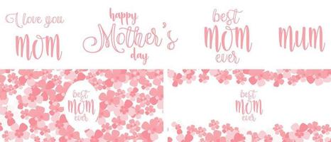 set grafico felice festa della mamma con motivi ed elementi di lettering. miglior layout della mamma di sempre per il titolo del blog o del sito web vettore