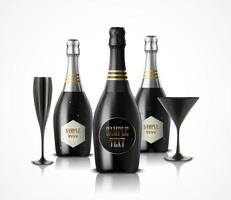 illustrazione vettoriale di bottiglie di vino bicchiere di vino e champagne