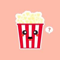 carino e kawaii pop corn popcorn in scatola rossa del secchio cinema snack illustrazione vettoriale personaggio dei cartoni animati icona in design piatto.