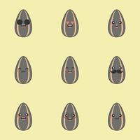 simpatici semi di girasole. personaggi dei cartoni animati con espressione, illustrazione del personaggio dei semi di girasole organici carino su sfondo a colori isolato vettore