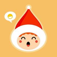 bambini di natale simpatico cartone animato. ragazzo con cappello da Babbo Natale illustrazione vettoriale in stile piatto. mascotte kawaii per natale, inverno, capodanno, web o biglietti di auguri,