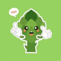 carino e kawaii cartone animato di carciofo cibo vegetale carattere emoji illustrazione vettoriale. cibo sano, nutrienti, dieta. vitamine e minerali. benefici per la salute della verdura. personaggio divertente. vettore