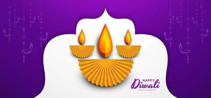 Il diwali felice desidera la progettazione della cartolina d&#39;auguri con il fondo di diya del taglio della carta vettore